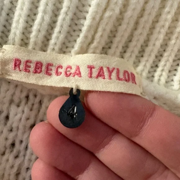 Rebecca Taylor cream cable knit mini dress big button size 4 - Picture 3 of 4